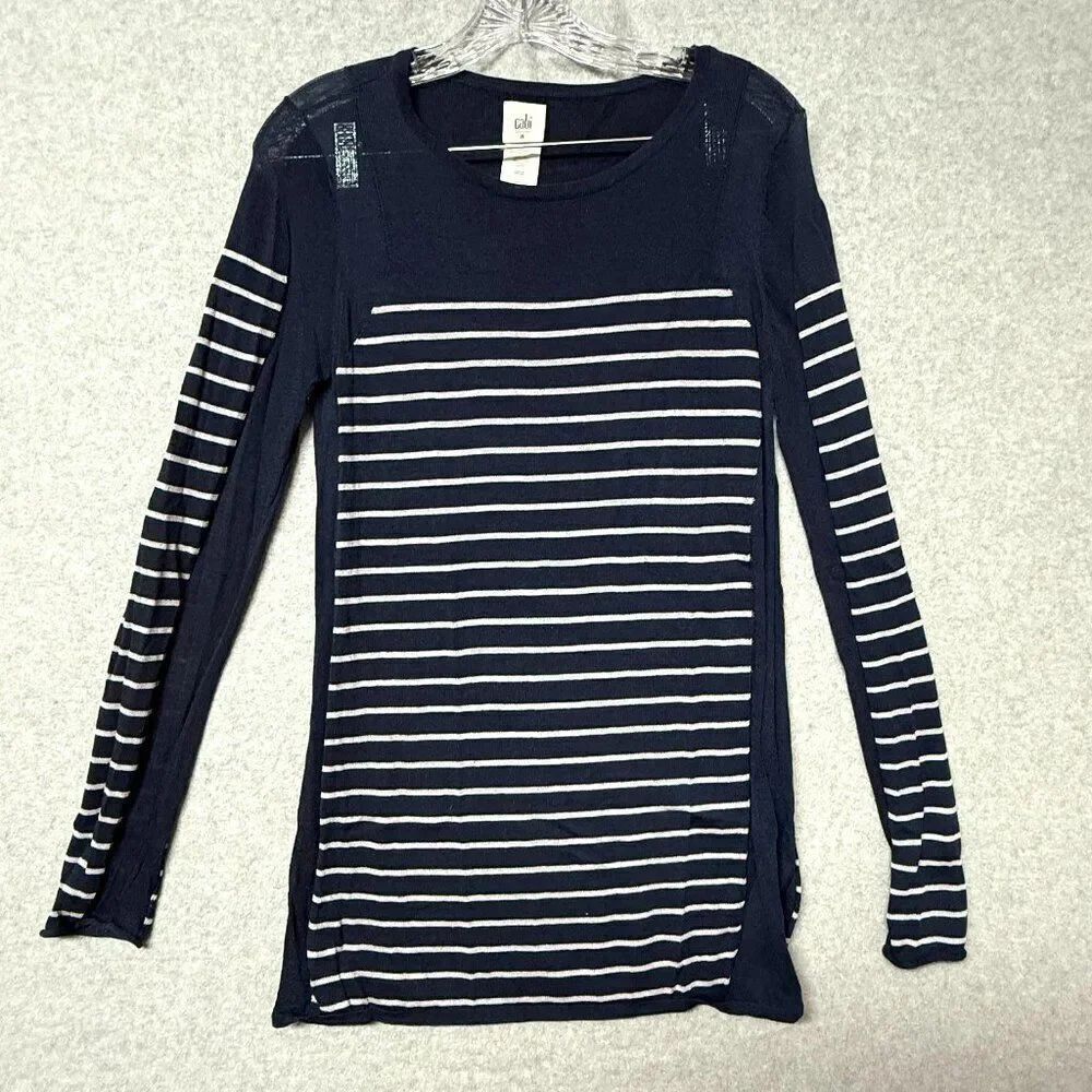 Cabi Regiment Striped Pullover Navy Gray Long Sleeves Sweater Size Medium